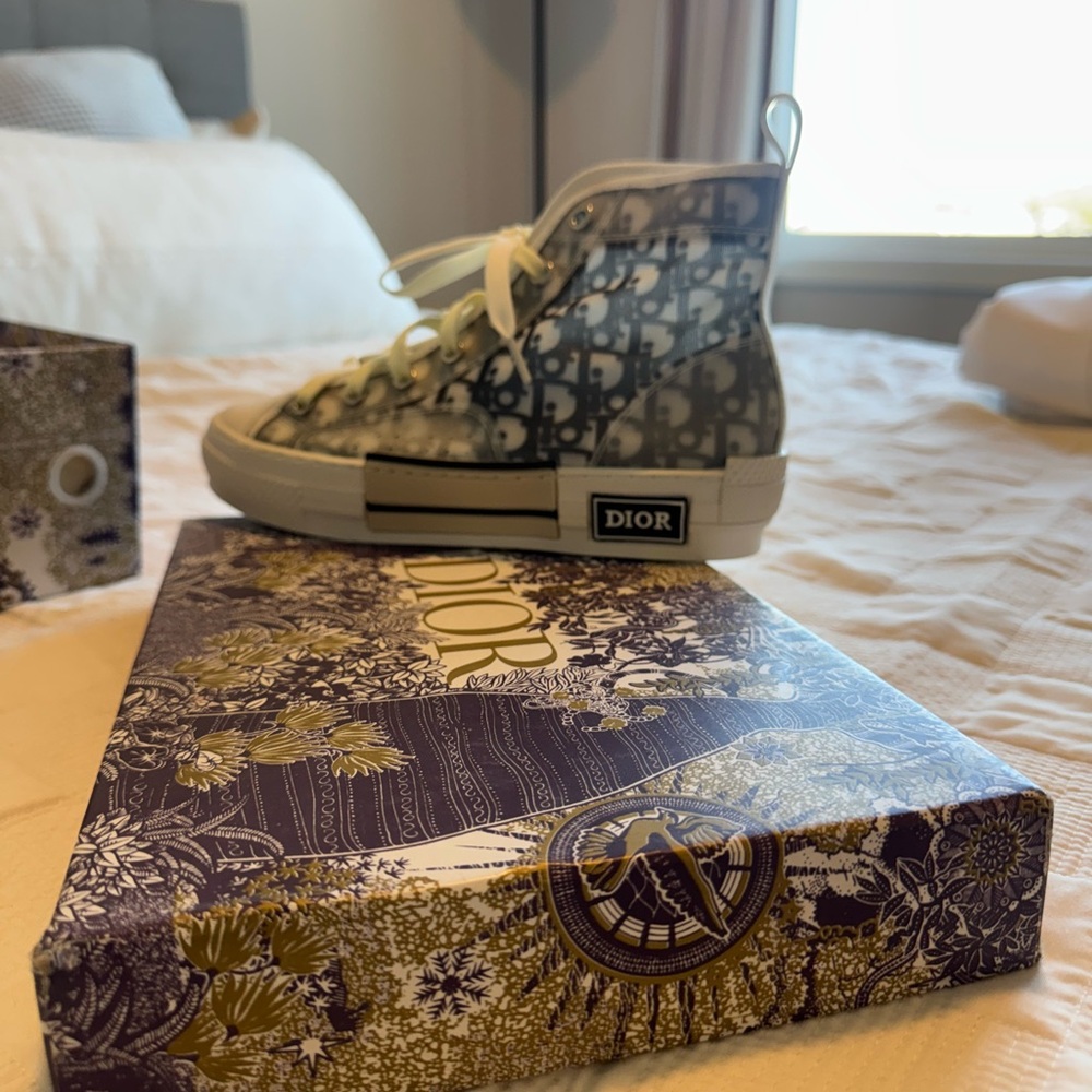 Dior Monogram High-Top Sneakers in Gray and White Tennis shoes